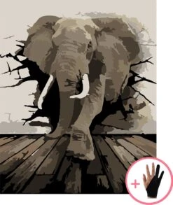 Peinture Par Numéro Éléphant Du Mur - 40x50 Cm - Gant De Dessin Inclus - Peinture Par Numéro Adultes - Cadeau - Noël - Sinterklaas - Cadeau