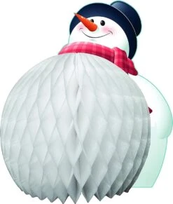 Bonhomme De Neige En Honeycomb D'abeille - Modèle Debout - 24cm De Haut - Diamètre 20cm -Paper Joy - Centre De Table 3D Décoration Noël Hiver Snowman De Neige
