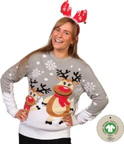 Ugly Christmas Sweater Women & Men - Christmas Sweater "Two Dear Rennes" - 100% Organic Katoen - Noël Sweater Men & Women Size XL -DUNI Magasin 1035x1200