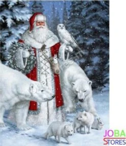 Peinture Au Diamant "JobaStores®" Père Noël Avec Ours Polaires - Complète - 40x50cm