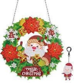 Peinture Au Diamond - Couronne De Noël - Tenture Murale Joyeux Noël Et Petit Porte-clés Mignon
