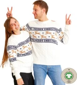 Ugly Christmas Sweater Women & Men - Pull De Noël "Traditionnel & Élégant Wit" - 100% Katoen Biologique - Pull De Noël Homme & Femme Taille XXXXL -DUNI Magasin 1085x1200