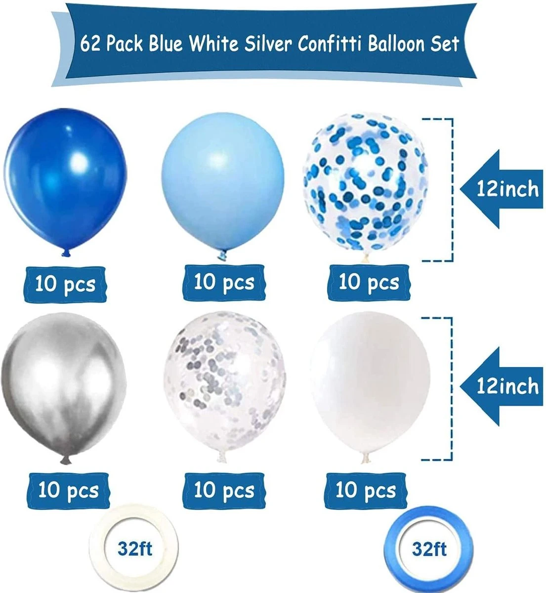 60 Pièces Ballon De Naissance Ensemble Garçon Baby Shower Décoration Paquet MagieQ Blauw Argent Wit |Décoration|Fête| Mariage |Mariage |Noël|Nouvel An 9 60 Pièces Ballon De Naissance Ensemble Garçon Baby Shower Décoration Paquet MagieQ Blauw Argent Wit |Décoration|Fête| Mariage |Mariage |Noël|Nouvel An – Image 7