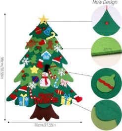 Sapin De Noël - Sapin Mural / Feutre Velcro Avec 32 Pièces De Décoration Et 50 X éclairage LED, Plaisir Garanti. Enfants - Enfant - Noël - Anniversaire - Décorations De Noël - Speelgoed - Noël - Cadeau - Père Noël -DUNI Magasin 1122x1200