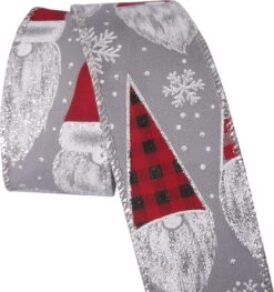 Ruban De Noël Avec Fil De Fer | Ruban Aspect Toile De Look | Ruban De Tissus | Ruban à Tisser De Luxe 63 Mm (6,3 Cm) | Gnome De Noël | Grijs Wit Rouge Argent Glitter | Ruban De Décoration | Ruban Cadeau | Longueur: 3 Mètres