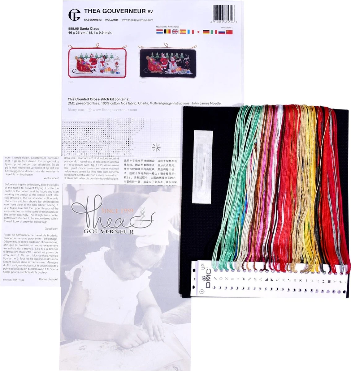 Thea Gouverneur - Kit Point De Croix Avec Motif De Comptage - 555.05 - Fils DMC Pré-triés - Père Noël - Aida Zwart - 46 Cm X 25 Cm - Kit DIY 5 Thea Gouverneur - Kit Point De Croix Avec Motif De Comptage - 555.05 - Fils DMC Pré-triés - Père Noël - Aida Zwart - 46 Cm X 25 Cm - Kit DIY – Image 3