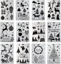 12 En 1 Série De Noël Carte DIY Album Masquage Peint à La Bombe Modèle Dessin Pochoirs Peinture Scrapbooking Carte