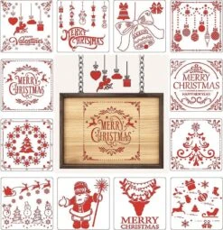 12 En 1 Série De Noël Carte 13x13cm Album De DIY Masquage Peint à La Bombe Modèle Dessin Pochoirs Peinture Scrapbooking Carte