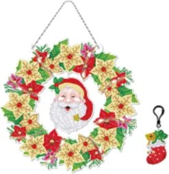 Peinture Au Diamond - Couronne De Noël - Tenture Murale Joyeux Noël Et Petit Porte-clés Mignon