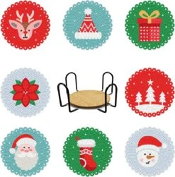 Adorzy Peinture De Diamants Sous-verres - 8 Sous- Sous-verres Avec Support - Peinture De Diamants Adultes - Peinture De Diamants Noël - Décoration De Noël