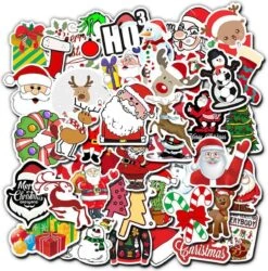 50x Autocollant De Noël Avec Le Père Noël, Le Bonhomme De Neige, Le Traîneau, Etc. Belle Décoration De Noël Pour Fenêtre, Mur, Cadeaux, Etc.