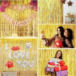 Rideaux Lametta, 2 Pièces, Rideaux En Aluminium, Franges De Fond, Rideaux Pour Anniversaire, Mariage, Fête, Accessoires Photomaton, Accessoires Photo Pour Noël 1 Mx 2 M (plusieurs Couleurs) (or) -DUNI Magasin 1199x1200 10