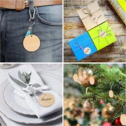 Belle Vous Disques Bois Brut (Lot De 80) 3.4cm - 4mm Disques Bois Naturel Pré-percés Avec Porte-Clés - Pour Étiquettes, Décorations & Ornements De Noël -DUNI Magasin 1199x1200