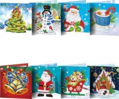 Cartes De Cartes De Vœux Pour Peinture De Diamants - Allernieuwste Cartes - Cartes De Noël 8 Pièces - Kit Complet D'artisanat - Strass Ronds