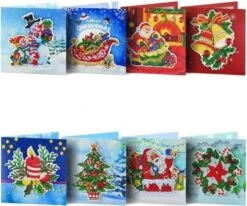 C&C 8 Peinture De Diamants 3D Diamond Cartes De Noël - 15x15cm - Cartes De Noël Avec Des Enveloppes - Peinture Diamond Ensemble Complet