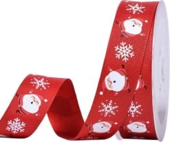 Ruban De Noël 25mm (2.5cm) | Ruban Ondulé Gros-grain | Ruban De Noël De Luxe | Happy Noël Flocon De Neige | Rouge (250) | Rouleau : 10 Mètres