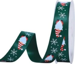Ruban De Noël 19mm (1.9cm) | Ruban De Satin De Luxe | Ruban De Noël Gnome De Noël | Vert Chasseur (593) Rouge Wit | Ruban Cadeau | Rouleau : 10 Mètres