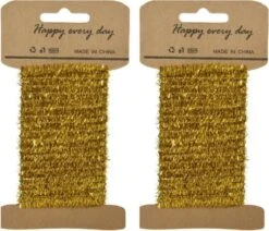 Decoris 2x Ruban Lametta Doré Fil De Fer Op Rol 200 Cm - Fil De Fer Hobby Doré - Articles De Noël