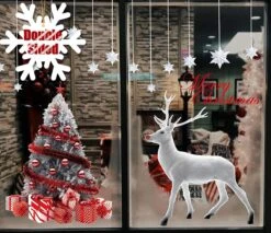 2 Ensembles D'autocollants De Fenêtre De Noël Grand Sapin De Noël Moose Autocollants De Noël Fenêtre Murale Autocollants Décoratifs Porte Amovible Vitrine De Noël En Vinyle Boutiques De Décoration De Noël
