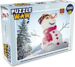 Puzzle Un Bonhomme De Neige Avec Le Soleil Derrière Lui Crée Une Atmosphère De Noël - Puzzle - Puzzle 500 Pièces - Noël - Cadeau - Cadeau De Noël Pour Hommes, Femmes Et Enfants - Sinterklaas Présente - Sinterklaas Pour Les Grands Enfants
