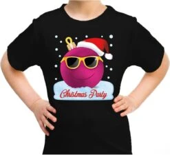 Mauvaise Chemise / T-shirt De Noël Rose Cool Boule De Noël Fête De Noël Noir Pour Enfants - Vêtements De Noël / Tenue De Noël XL (164-176)