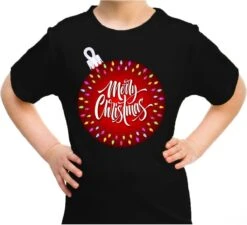 Wrong Christmas Shirt / T-shirt - Grande Boule De Noël Joyeux Noël Noir Pour Enfants - Vêtements De Noël / Tenue De Noël XL (164-176)