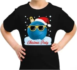 Wrong Christmas Shirt / T-shirt Cool Blue Christmas Bauble Christmas Party Black For Children - Noël Vêtements / Tenue De Noël L (140-152)