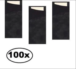 100x Couverts De Poche 8,5x19 Cm Noir + Serviette - Couverts De Poche Serviettes De Table En Tissu Dîner Food Festival Collation Carnaval Festival Événement Fête à Thème De Noël