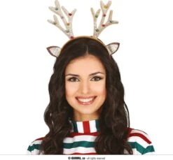 Guirma - Costume De Noël Et Du Nouvel An - Bandeau De Noël En Bois De Renne Avec Clochettes Joyeuses - Blanc / Beige - Noël - Déguisements