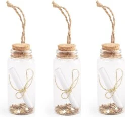 3x Pièces De Décoration Pendentifs Flacons Avec Bouteille En Parchemin Courrier 7,4 X 3 Cm - Décoration De Mariage / Décoration De Noël