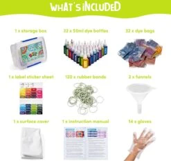 THE TWIDDLERS Kit Complet De Teinture De Cravate 204 Pièces Avec Boîte Cadeau, 32 Couleurs - Tissu, Vêtements, T-shirt, Chaussures Pour Femmes, Sac - Artisanat, Cadeau De Noël Pour Adolescents, Garçons Et Filles -DUNI Magasin 1200x1131