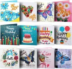 Cartes De Cartes De Vœux Huntex Peinture De Diamants - 12 Pièces - Daimond Painting Full Pack - Peinture De Diamants Adultes - Cartes De Noël - Noël - Cartes D'anniversaire