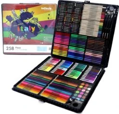 Valise De Dessin XL Pour Enfants - 258 Pièces - Extra Groot - Ensemble De Dessin - Crayons De Couleur - Aquarelle - Craie - Sinterklaas - Noël - Cadeau Pour Enfants