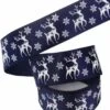 Ruban De Noël 25mm (2.5cm) | Ruban De Satin De Luxe | Ruban De Noël Flocon De Neige Renne | Blauw Marine Wit | Ruban Cadeau | Rouleau : 10 Mètres