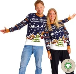 Ugly Christmas Sweater Women & Men - Pull De Noël "Santa Claus Is Coming To Town" - 100% Katoen Biologique - Pull De Noël Homme & Femme Taille L -DUNI Magasin 1200x1169 4