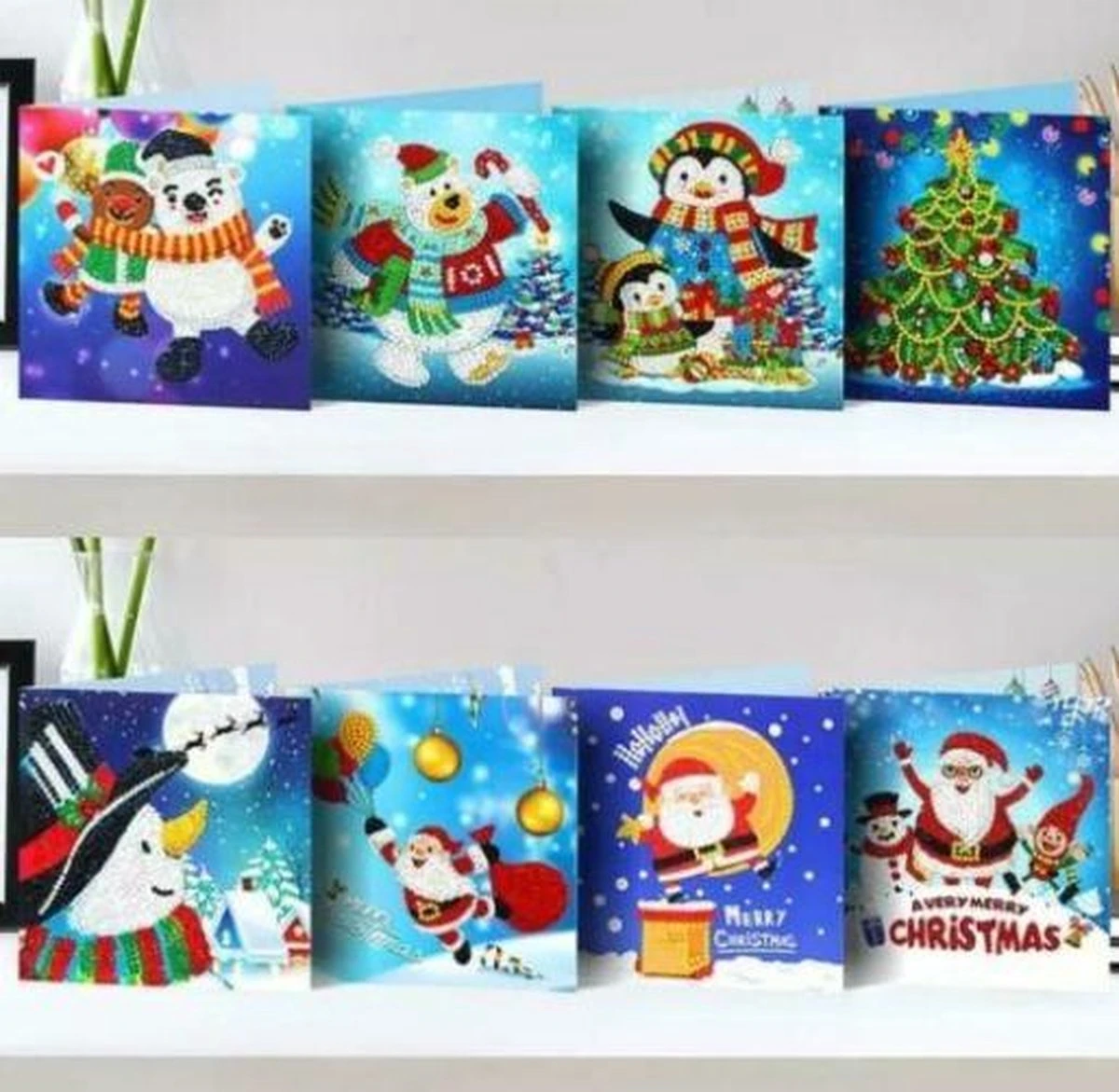 DHH 8 Cartes De Noël Peinture De Diamants - 15x15cm - Cartes De Noël Avec Enveloppes - Ensemble Complet De Peinture Au Diamond 3. 3 DHH 8 Cartes De Noël Peinture De Diamants - 15x15cm - Cartes De Noël Avec Enveloppes - Ensemble Complet De Peinture Au Diamond 3.