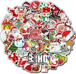 50x Autocollant De Noël Avec Le Père Noël, Le Bonhomme De Neige, Le Traîneau, Etc. Belle Décoration De Noël Pour Fenêtre, Mur, Cadeaux, Etc. -DUNI Magasin 1200x1171 4