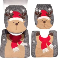 Articles De Noël, 2pcs Décoration De Noël Orignal Couverture De Siège De Toilette Tapis Ensemble De Salle De Bain Pour Les Fournitures De Décoration De Fête De Noël