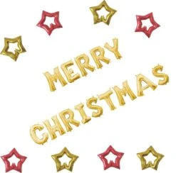 Loha- Party ®Festivz Merry Noël Letter Ballons Set - Ballons De Noël - Guirlande De Ballons En Aluminium - Décoration De Noël - Bannière - Rouge - Or - Décoration De Fête - Décoration De Noël - Étoiles - 9 Pièces - 40 Cm