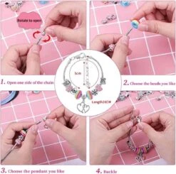 Bijoux- Bracelet à Breloques DIY - Collier - Dans Une Boîte à Bijoux + Sac Cadeau Rose - 66 Pièces - Créatif - Enfants - Artisanat - DIY - Coffret Cadeau - Anniversaire - Noël - Sinterklaas - Cadeau -DUNI Magasin 1200x1188 5