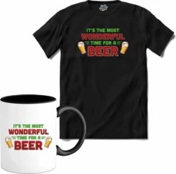 C'est Le Moment Le Plus Merveilleux Pour Une Bière - Pull De Noël à Mauvaise Bière - T-shirt Avec Mug - Filles - Zwart - Taille 12 Ans