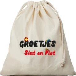 1x Sac Cadeau Salutations De Sint Et Piet Avec Cordon De Serrage - Sac En Coton / Jute - Sac Cadeau Sinterklaas Pour Le Réveillon De Noël