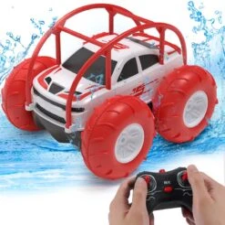Voiture Télécommandée 60 Minutes 15km/h 4WD Véhicule Amphibie Stunt Car 2.4GHz Rotation à 360 Degrés Lumière LED Colorée Monster Truck 2 Batteries Rechargeables Cadeau De Noël Pour Enfants 3-12 Ans