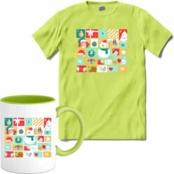 Calendrier De L'avent Noël - Calendrier Compte à Rebours - Calendrier - T-shirt Avec Mug - Garçons - Vert Pomme - Taille 8 Ans