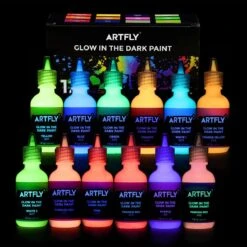 ARTFLY Glow In The Dark Peinture , Set De Peinture Lumineuse Avec 12 Couleurs Fluo 30 Ml/1 Oz, Peinture Acryl Lumineuse Perfect Pour La Peinture D'Art, Le DIY, Les Décorations D'Halloween Et De Noël, Pigments Riches