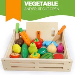 Set De Fruits Et Légumes Cut-Table Houten Speelgoed - 18 Pièces - Avec Planche à Découper, éplucheur Et Couteau En Bois - Coffret En Bois Gratuit - Jouets Nourriture Et Boissons - Jeu De Rôle - Enfants - 3 Ans - Cadeau - Cadeau - Sinterklaas - Noël