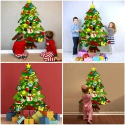 Sapin De Noël - Sapin Mural / Feutre Velcro Avec 32 Pièces De Décoration Et 50 X éclairage LED, Plaisir Garanti. Enfants - Enfant - Noël - Anniversaire - Décorations De Noël - Speelgoed - Noël - Cadeau - Père Noël
