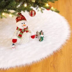 Tapis De Sapin Yorbay, Fourrure Artificielle, Tapis En Feutre Rond Blanc Pour La Neige, Décoration D'arbre De Noël, 90 Cm