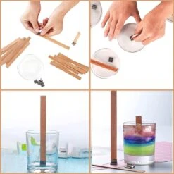 MONTKIARA 100 Pcs Fabrication De Bougies Noyaux De Bougie En Bois Naturel DIY Artisanat Mèche Mèche De Bougie Écologique Avec Support En Fer Pour Décoration De Noël