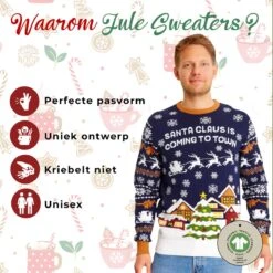 Ugly Christmas Sweater Women & Men - Pull De Noël "Santa Claus Is Coming To Town" - 100% Katoen Biologique - Pull De Noël Homme & Femme Taille L -DUNI Magasin 1200x1200 661